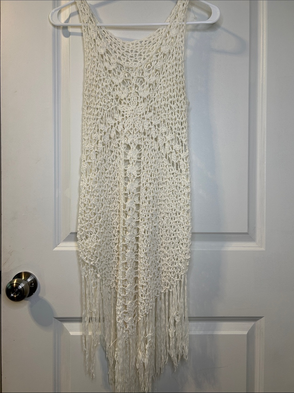 Boho Crochet Fringe Sleeveless Dress - Cream